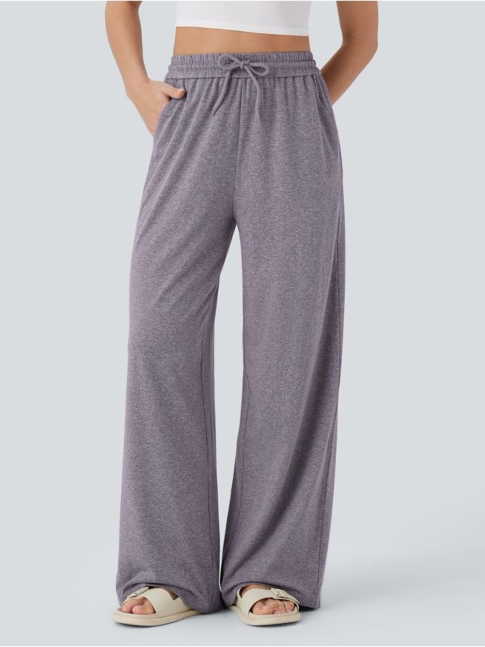 High Waisted Drawstring Pocket Wide Leg Baggy Casual Pants